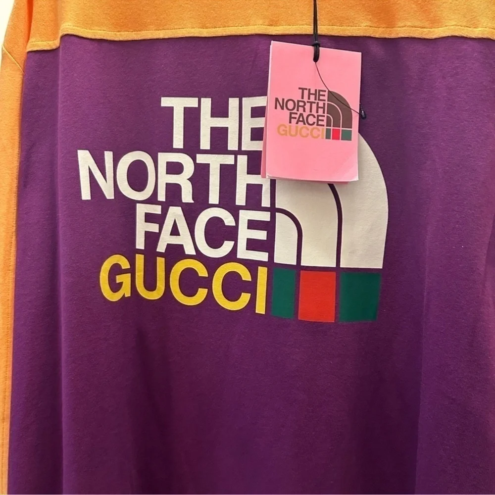 Men’s Gucci, X, the north face, purple, long sleeve T-shirt, size large Italy